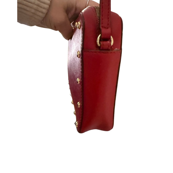 Michael Kors Sandrine Stud MK EW Crossbody Bag Scarlet Red Saffiano Leather EUC - Picture 6 of 14